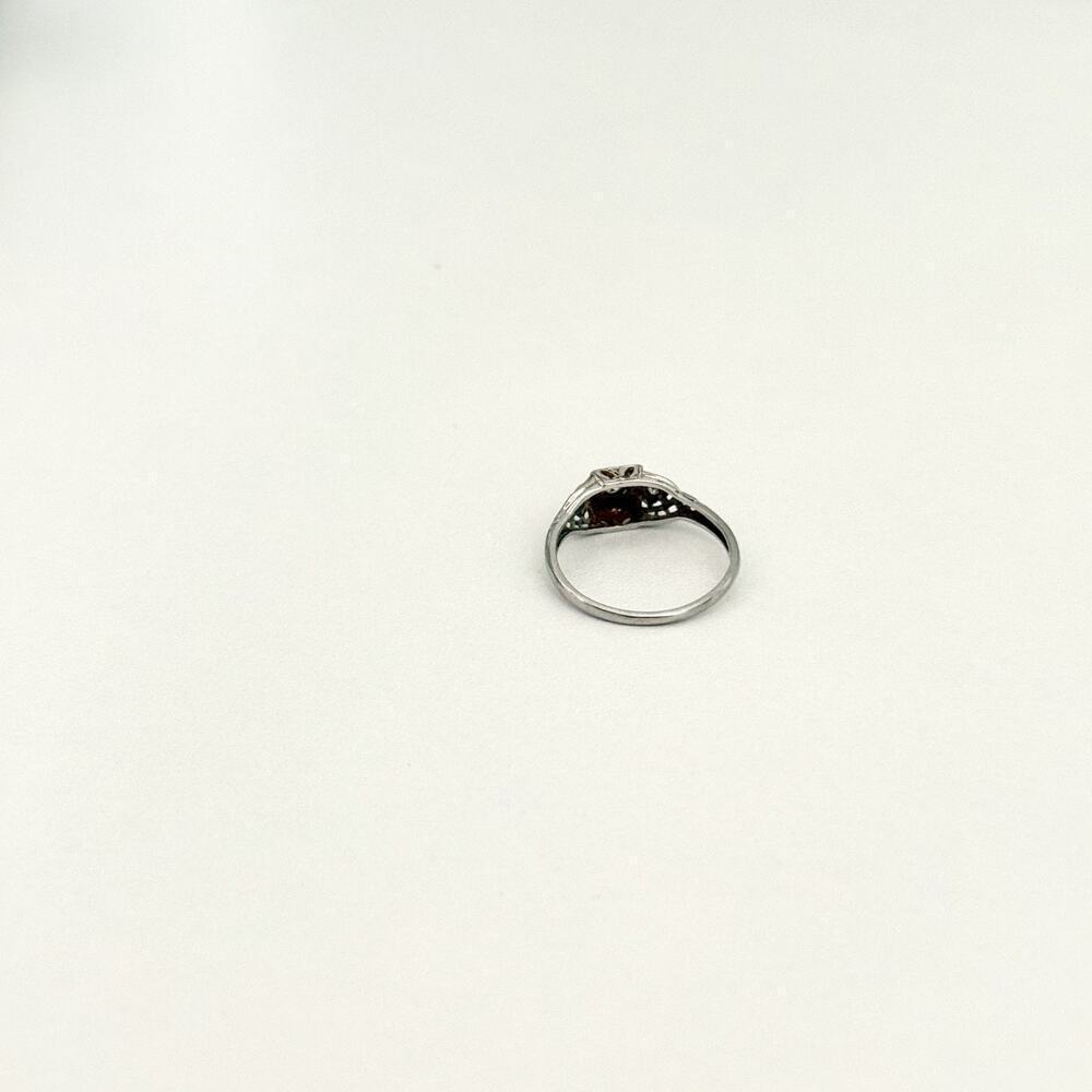 Vintage Art Deco 18K White Gold Diamond 3 Stone Filigree Band Ring Size 6.75 - Picture 5 of 16